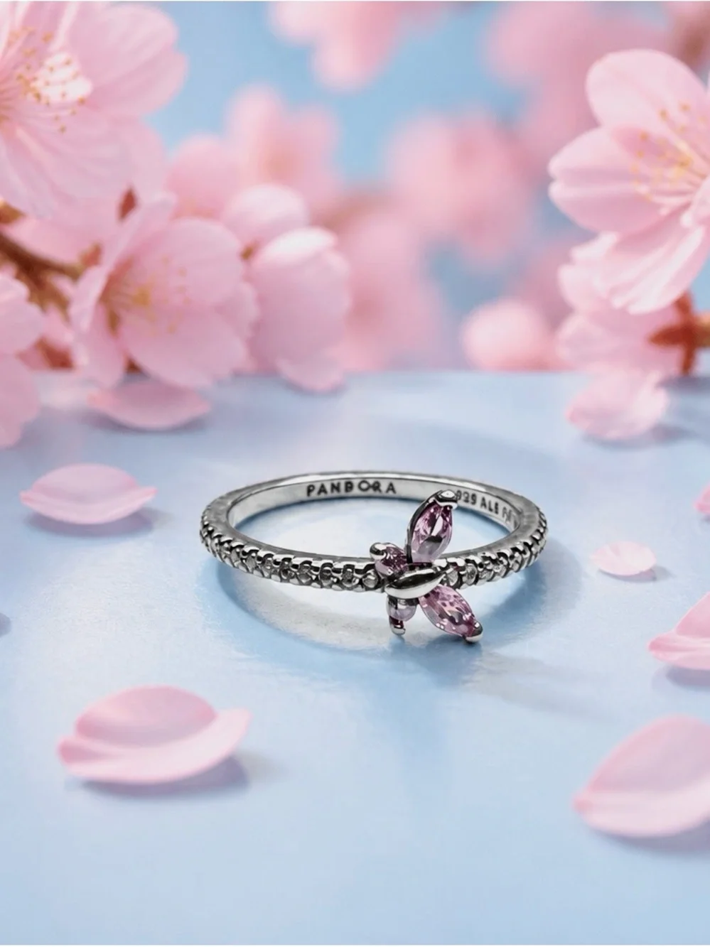 Pandora Pink Crystal Butterfly Ring - Sterling Silver new with out tag size 7